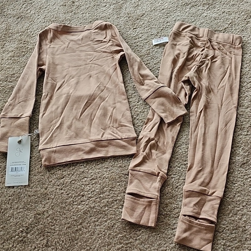 Goumi Kids Jogger Set Pajamas Tan Size 4T Bamboo Cotton - Picture 6 of 7